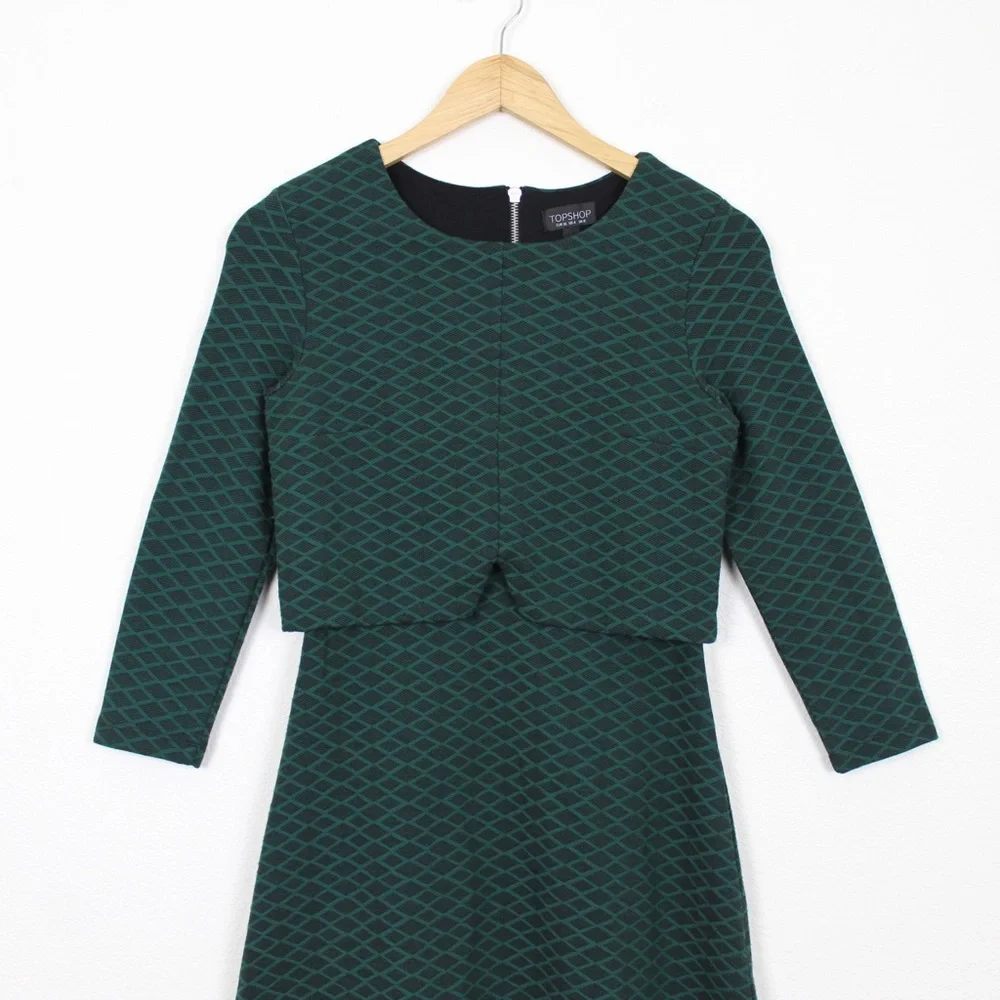 Topshop Geo Print Notch Overlay 3/4 Sleeve Mini Dress - Picture 3 of 14